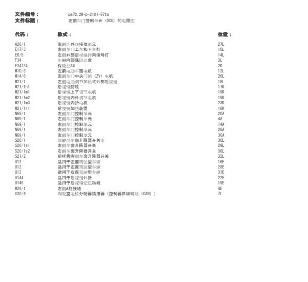 2009年奔驰SLK300左前车门电路图