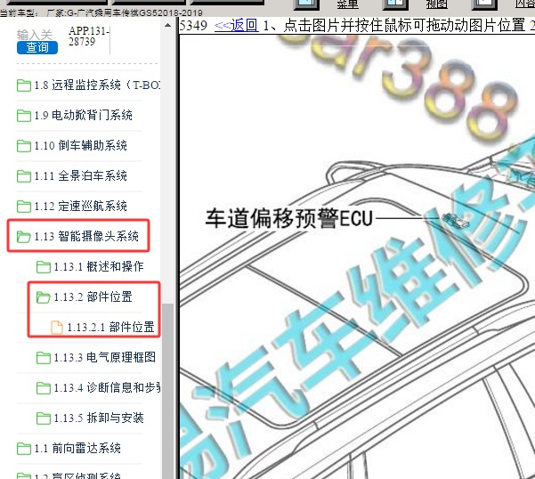 2019年广汽传祺GS5 车道偏离预警模块位置