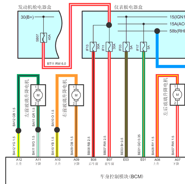 2014年众泰T600车窗电路图