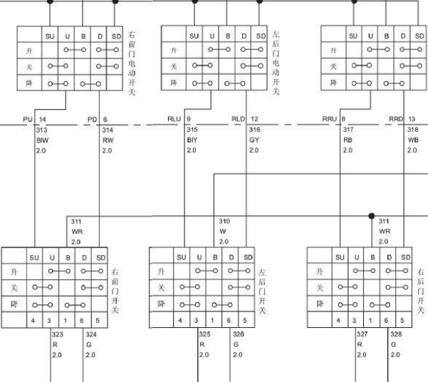 2014年长城C50玻璃升降电路图