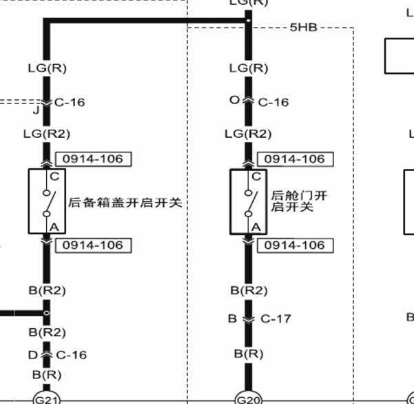 2013年马自达3尾门锁电路图