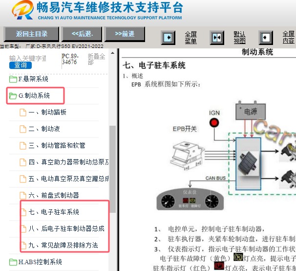 2021-2022年东风风行S50 EV 电子手刹维修手册