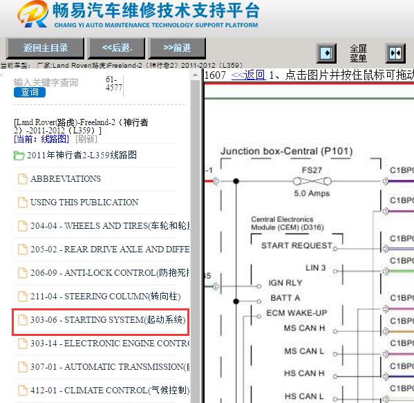 2011-2012年路虎神行者起动机继电器电路图