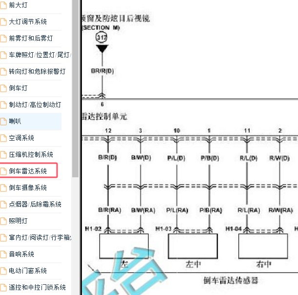 2014-2015年海马S7倒车雷达电路图
