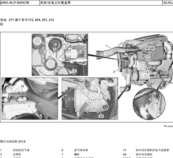 2011年奔驰E200发动机维修手册资料