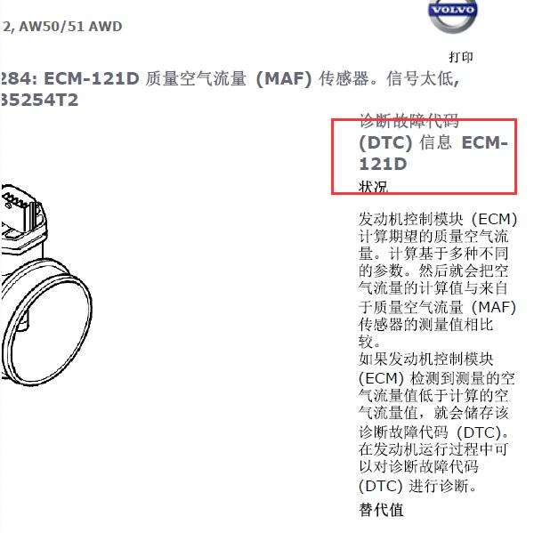 2010年沃尔沃XC90 121D故障码资料