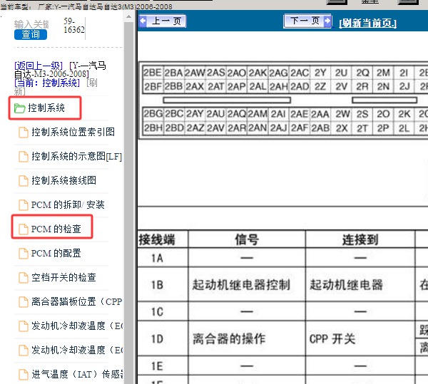 2006年马自达M3发动机针脚资料