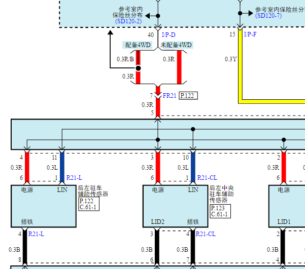 2014年现代IX35倒车雷达电路图