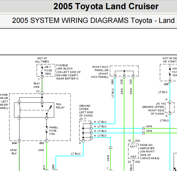 2005年丰田兰德酷路泽仪表和门灯电路图