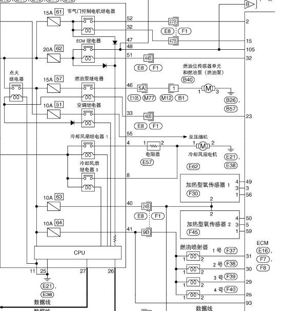 2009年日产轩逸MR20发动机氧传感器电路图