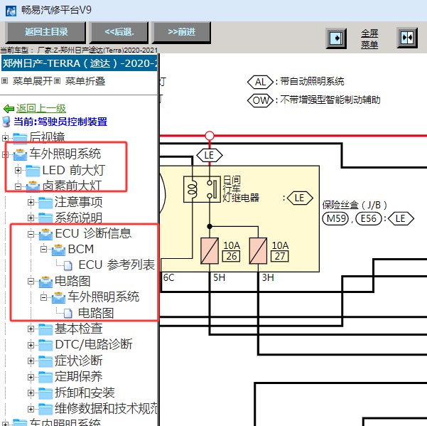 2020年郑州日产途达日行灯保险电路图和大灯针脚资料