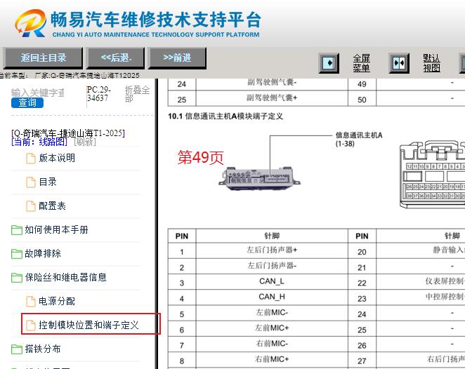 2025年奇瑞捷途山海T1娱乐音响针脚资料