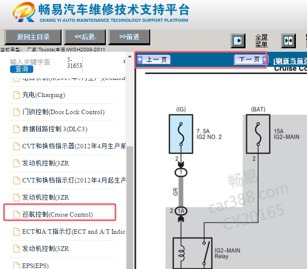 2009-2011年丰田WISH定速巡航电路图资料