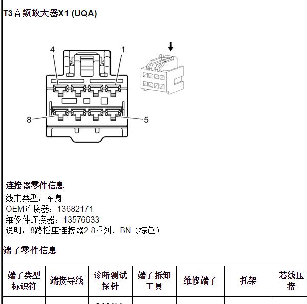 2013年别克君越音响功放针脚定义
