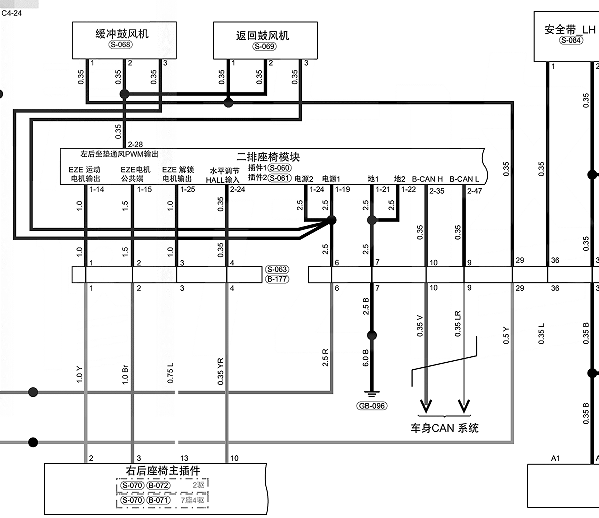 2024年奇瑞瑞虎8L 中排座椅电路图