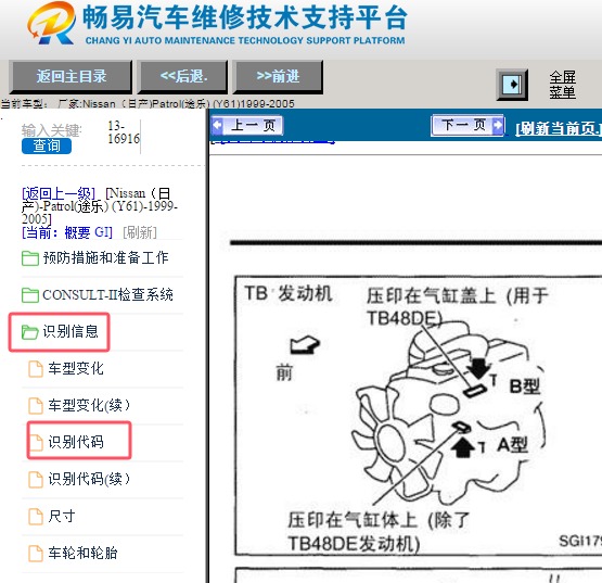 1999-2005年日产途乐发动机钢印号位置