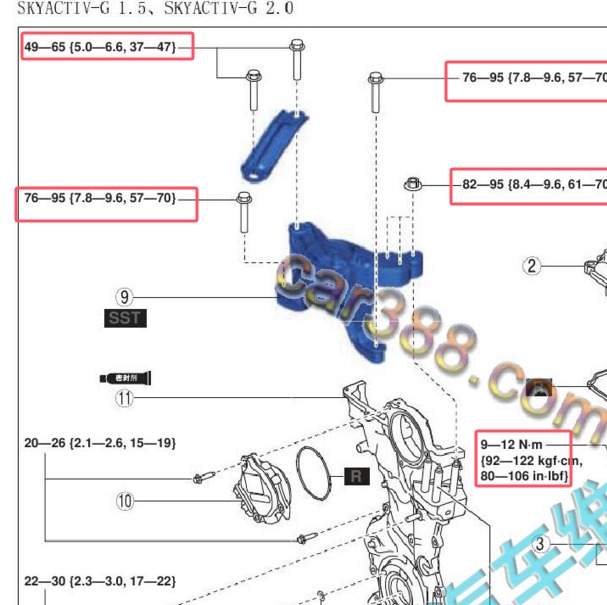 2019-2020年马自达3昂克赛拉 PE发动机维修扭矩