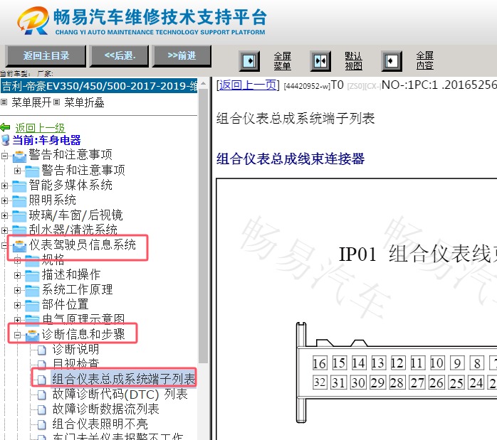 2018年吉利帝豪EV仪表针脚资料