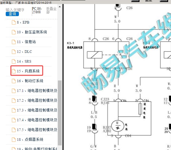 2015年比亚迪S7 风扇电路图