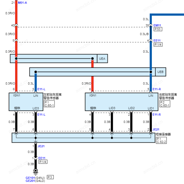 2022年现代IX35前雷达电路图