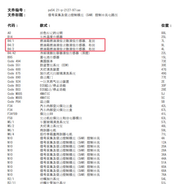 2013年奔驰A180油位传感器