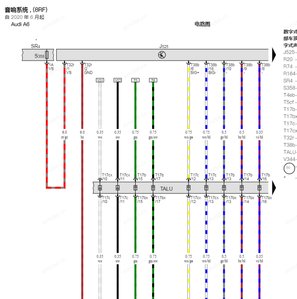 2021年奥迪A6L音响主机电路图