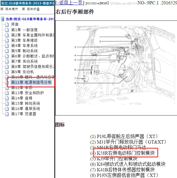 2013年别克GL8电动中门模块位置