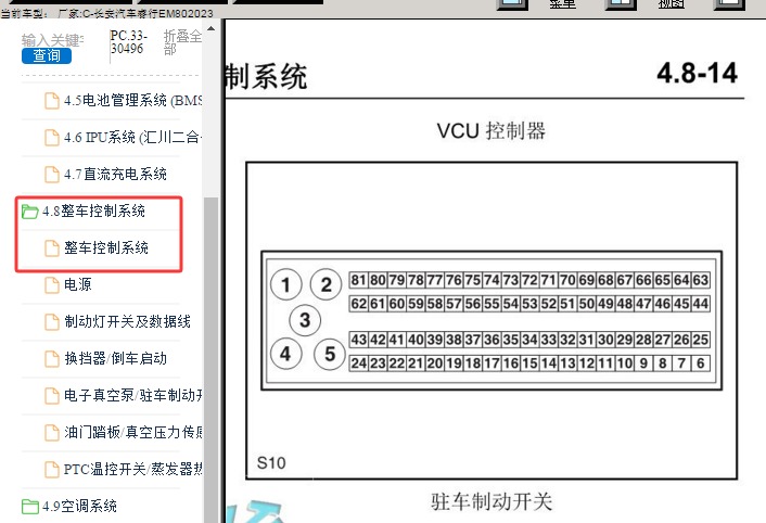 2023年长安睿行EM80 VCU针脚图和电路图
