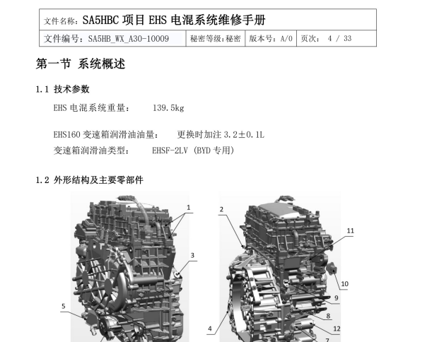 2024年比亚迪宋L DMi 驱动电机和电池部分维修手册资料