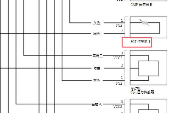 2019年本田奥德赛混动版冷却液温度传感器1 电路图
