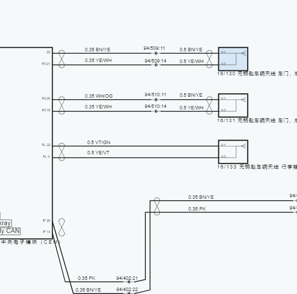 2020沃尔沃S90无钥匙和中央电子模块电路图