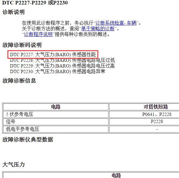 2014年别克GL8 P2227故障码资料