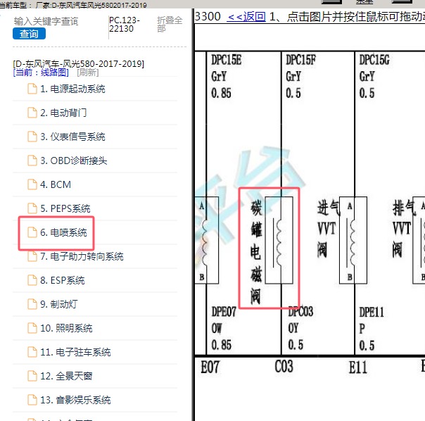 2017-2019年风光580 碳罐电磁阀电路图