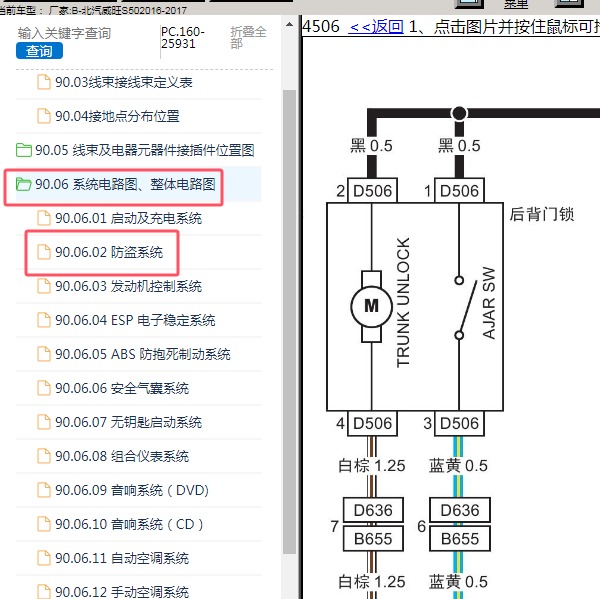 2016年北汽威旺-S50 后备门锁电路图