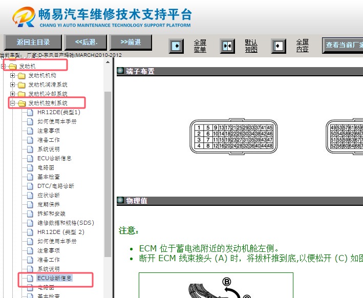 2010-2012年东风日产玛驰发动机针脚资料