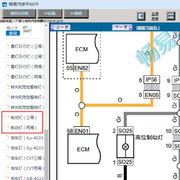 2015年吉利帝豪EC7刹车灯电路图