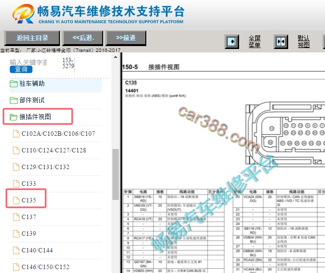 2017年江铃福特全顺ABS针脚定义