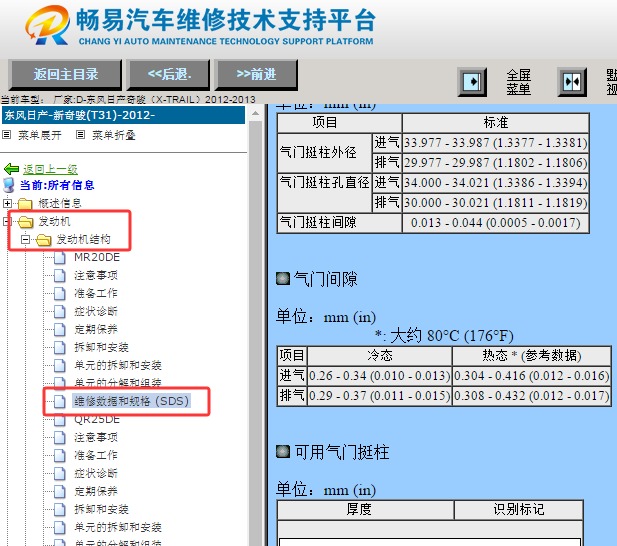 2012-2013年日产奇骏发动机节气门间隙数据资料