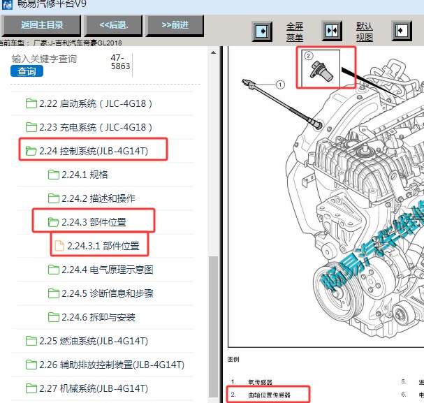 2018年吉利帝豪GL发动机曲轴位置传感器位置资料