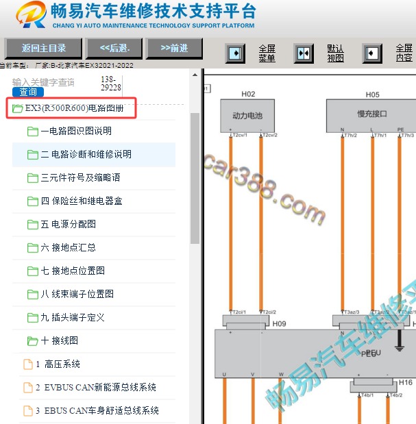 2021-2022年北京汽车EX3全车电路图资料