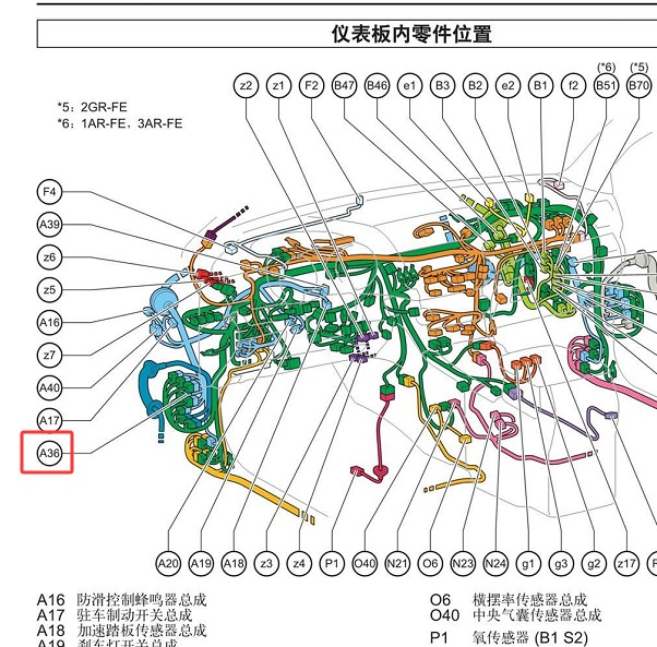 2012年丰田汉兰达A36和D51连接器位置
