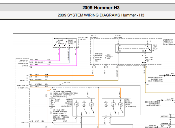 2009年悍马H3车内灯电路图资料