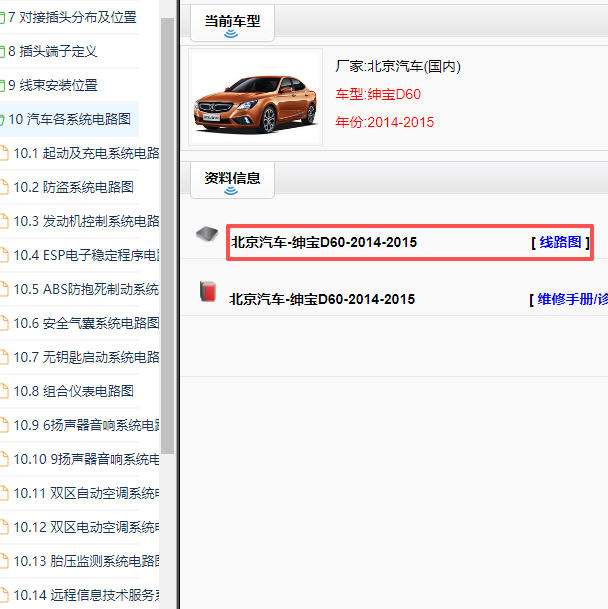2014-2015年北汽绅宝D60全车电路图