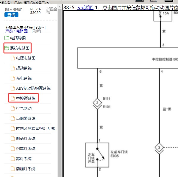 福田汽车-欧马可3系 中控锁电路图