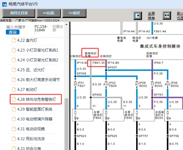 2023-2024年广汽埃安Aion Y 转向灯反馈线电路图