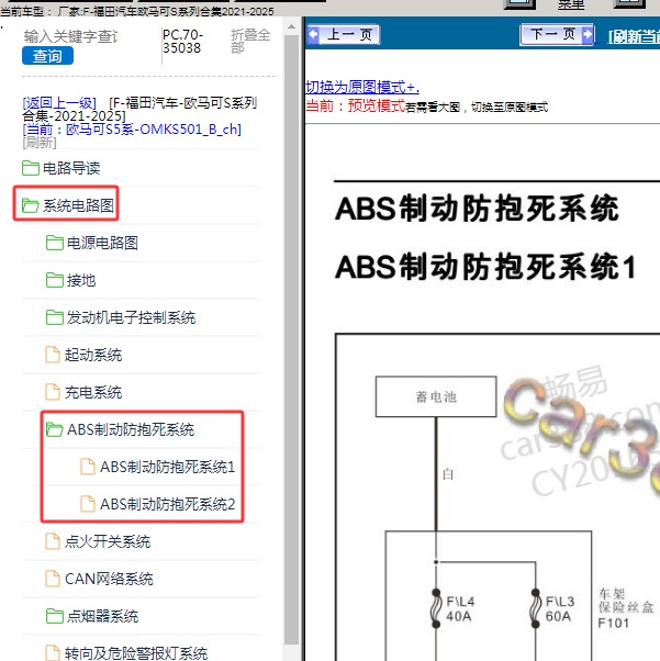 2021-2025年福田汽车-欧马可S系列合集 ABS电路图