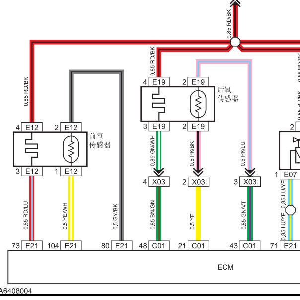 长安JL473Q发动机氧传感器电路图