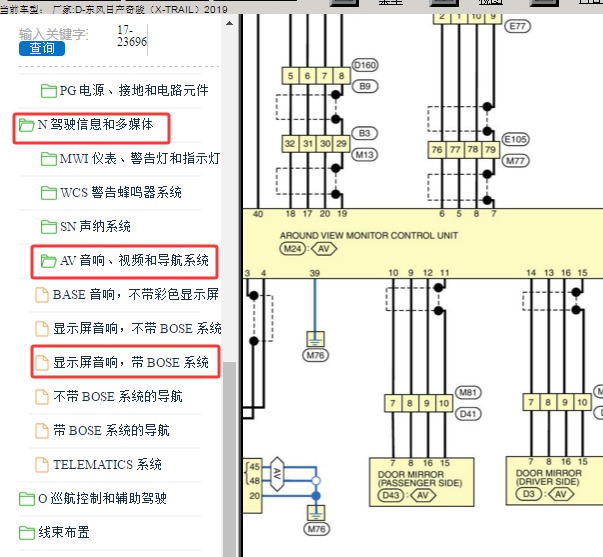 2019年日产奇骏360全景影像模块电路图