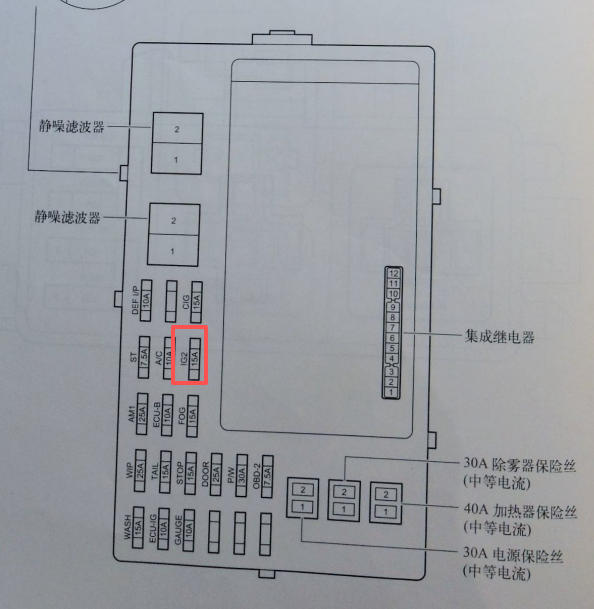 2011-2012年丰田花冠油泵保险位置