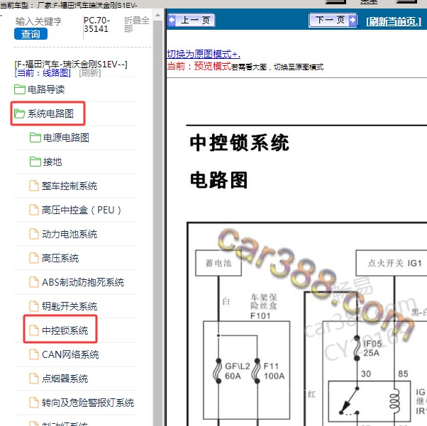 福田汽车-瑞沃金刚S1EV 中控锁电路图